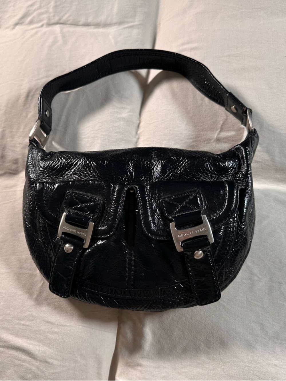 Michael Kors Vintage Retro Y2K Chic Black Patent Leather Grunge Shoulder Bag